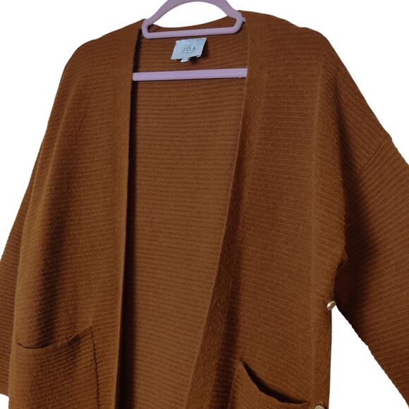J.O.A. Just One Answer Yolanda Brown Ribbed Longline Midi Cardigan Sweater Small - Picture 6 of 13
